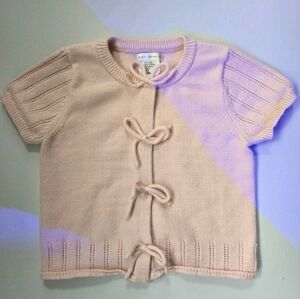 Max Studio Girls 5–6 Pink Tie-Front Bow Knit Cardigan Cottagecore Short Sleeve